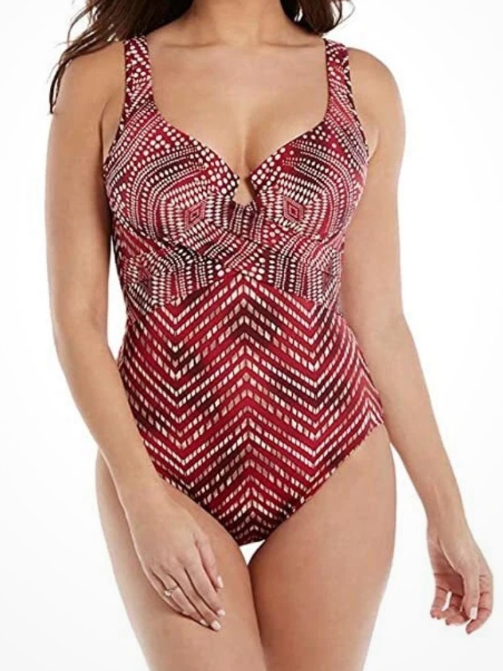 Miraclesuit Babylon Swimsuit crisscross panel red one-piece Size 10 Slimming